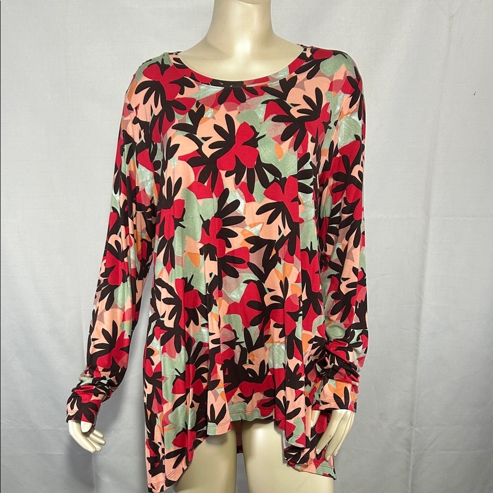 Women’s LOGO Lori Goldstein Rayon 230 floral print top Long Sleeve tunic Top XL